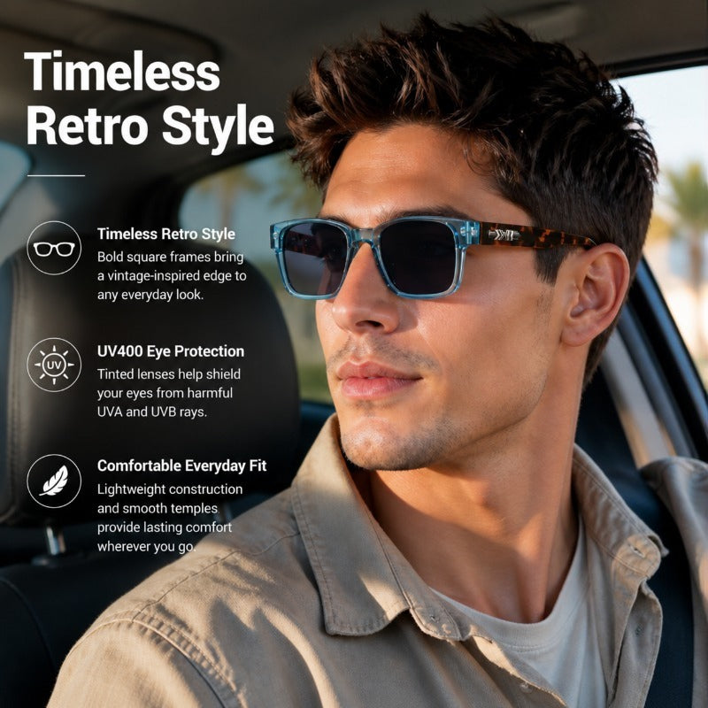 Vintage style square sunglasses with thick frames for men and women