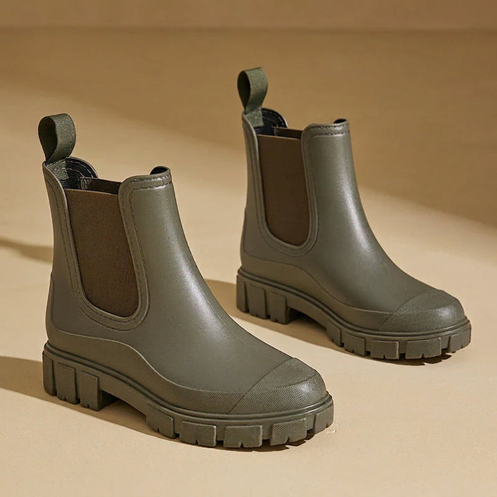 All weather boots for women showing reinforced heel and toe cap