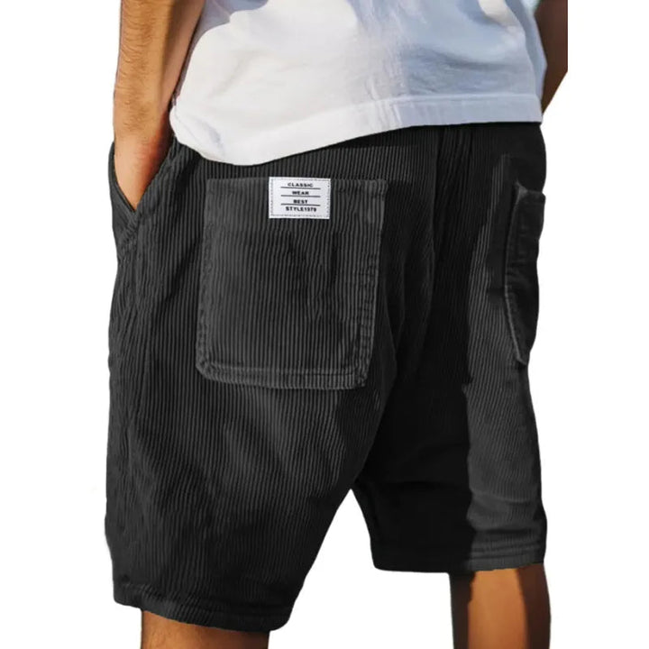 Side profile of stylish mens summer style tailored shorts