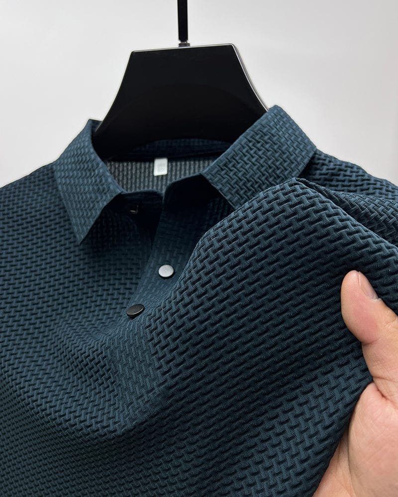 Front view of lightweight summer mesh polo shirt for men