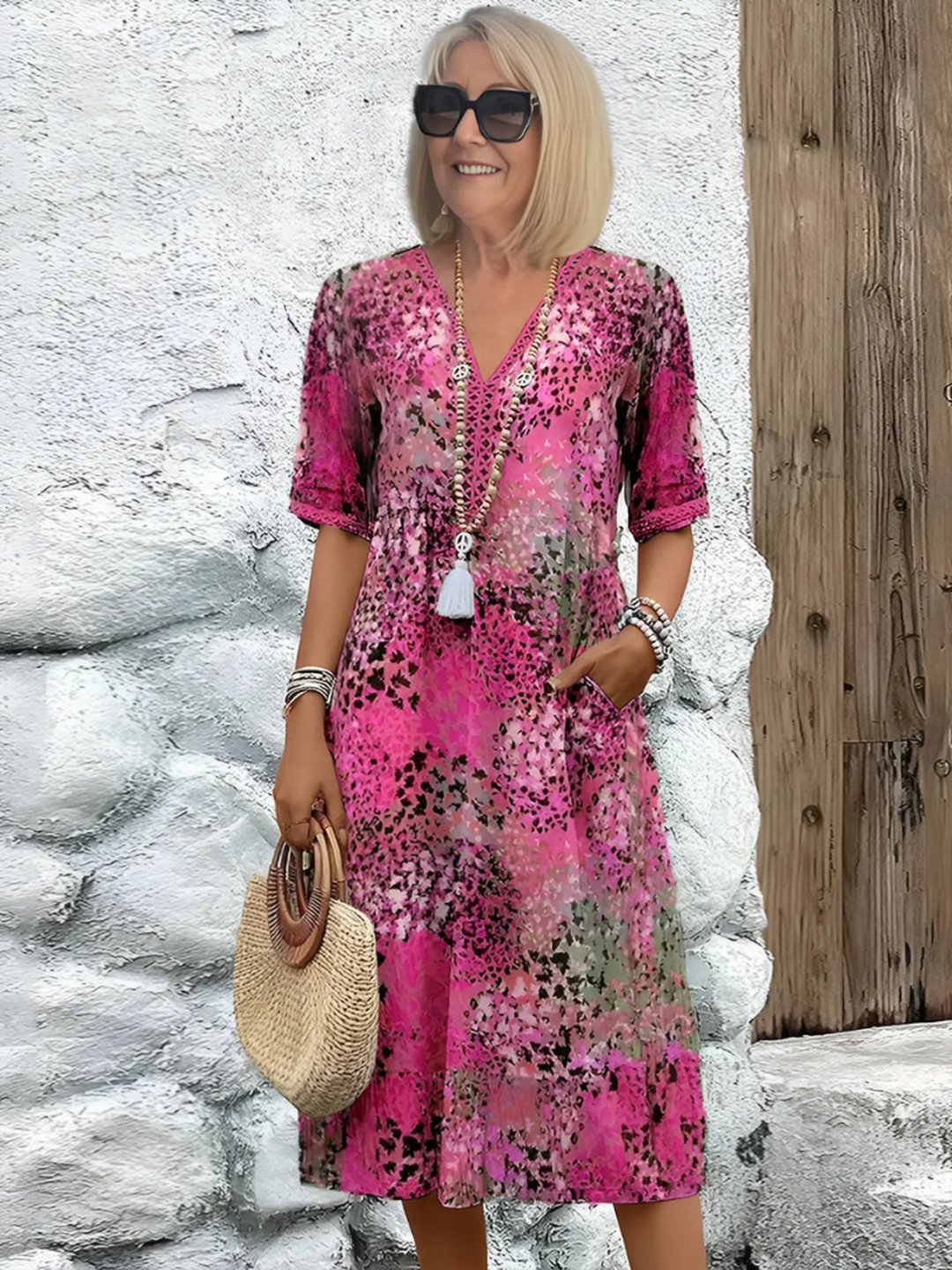 Side view of vibrant women mid length casual dress showcasing elegant summer fashion silhouette