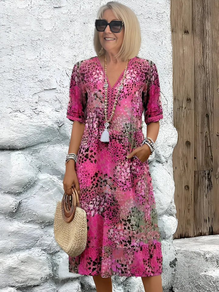 Side view of vibrant women mid length casual dress showcasing elegant summer fashion silhouette
