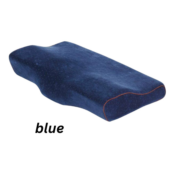 Ergonomic pain relief pillow for back and side sleepers in bedroom setting
