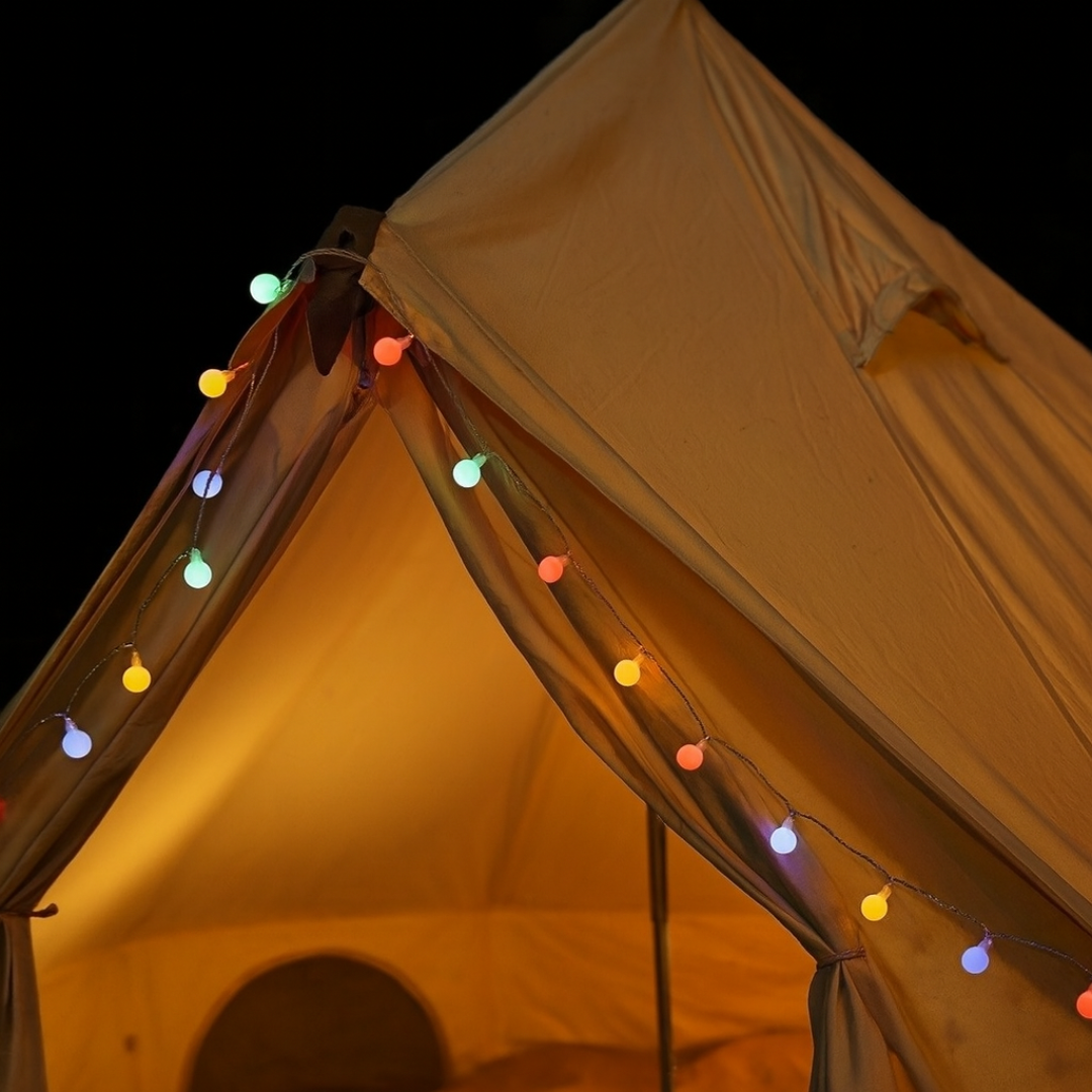 Multi-mode outdoor string lights remote control and power options display