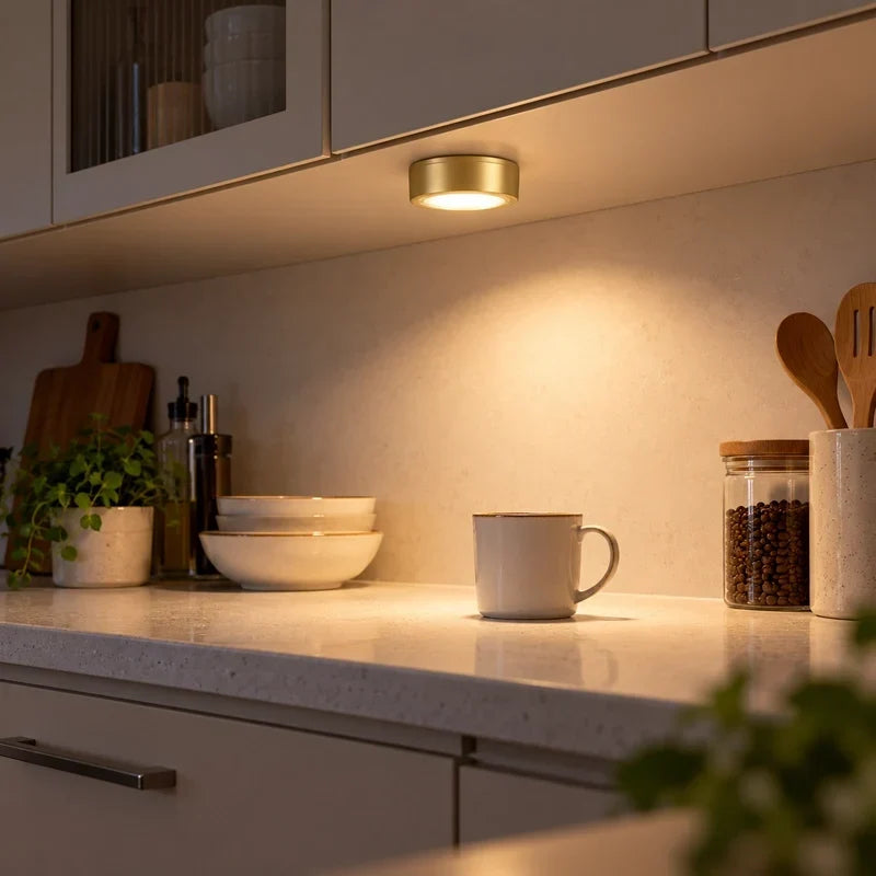 Close-up of the wireless rechargeable lamp fixture highlighting its modern minimalist design