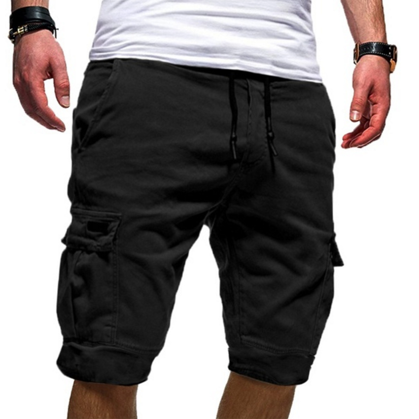 Men's black casual cargo shorts with utility pockets