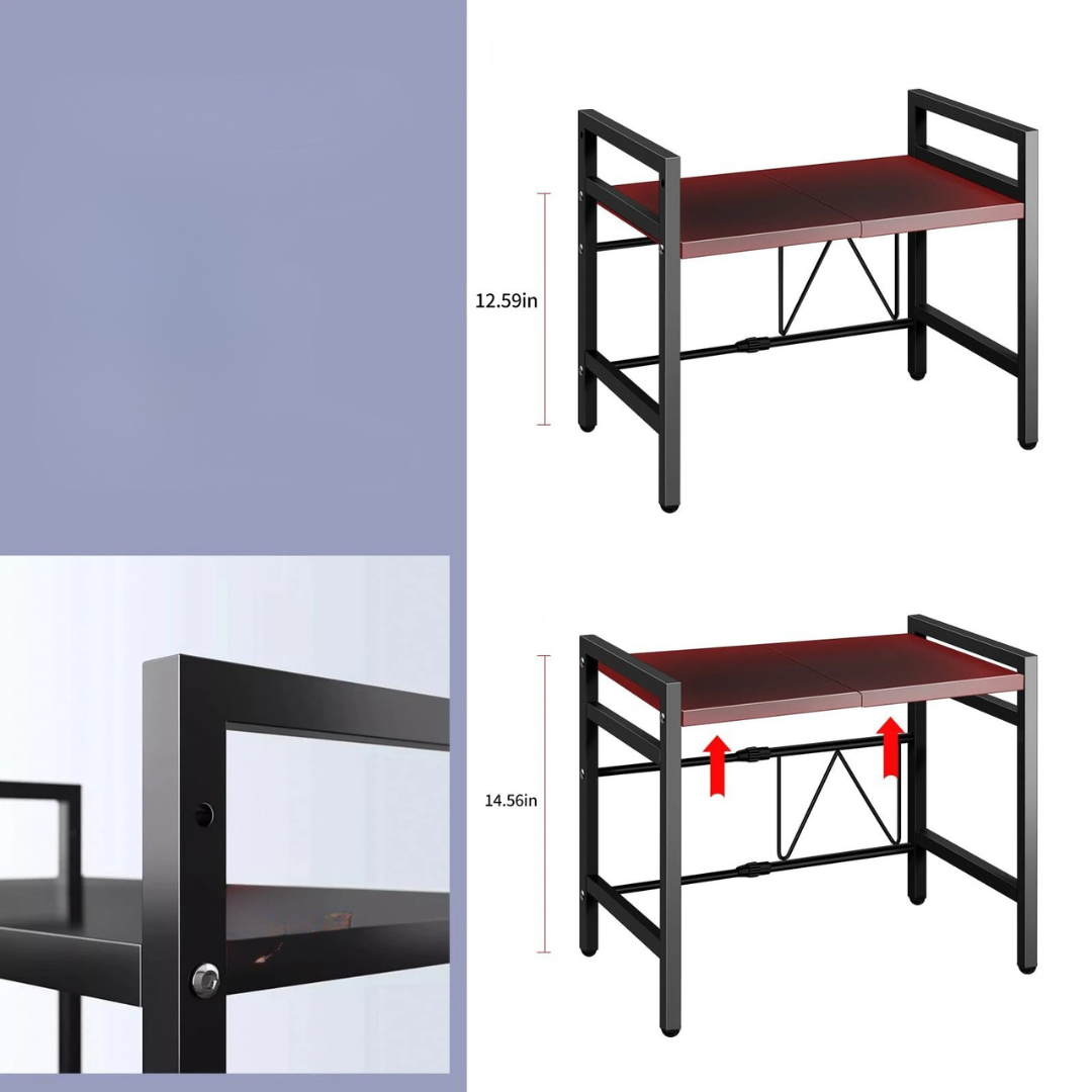 Camping cookware storage solution using an adjustable kitchen microwave shelf