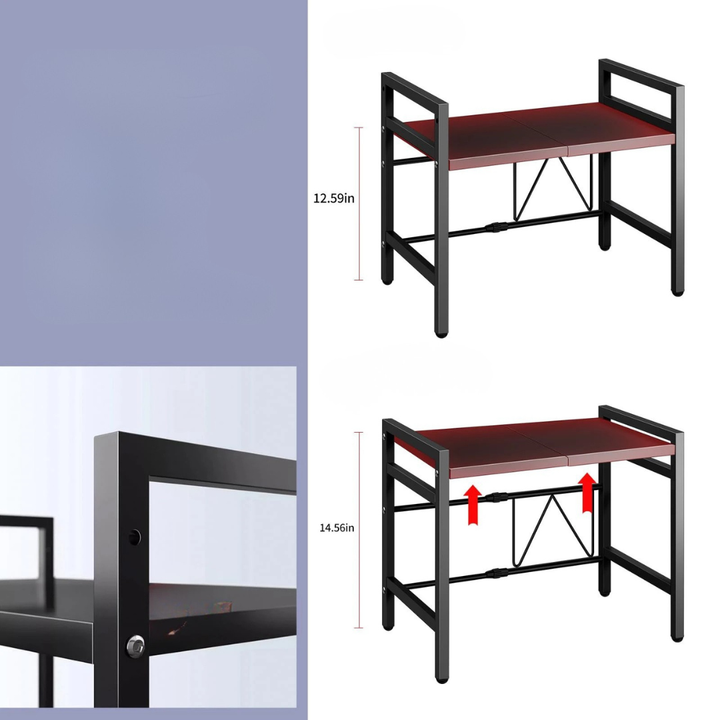 Camping cookware storage solution using an adjustable kitchen microwave shelf
