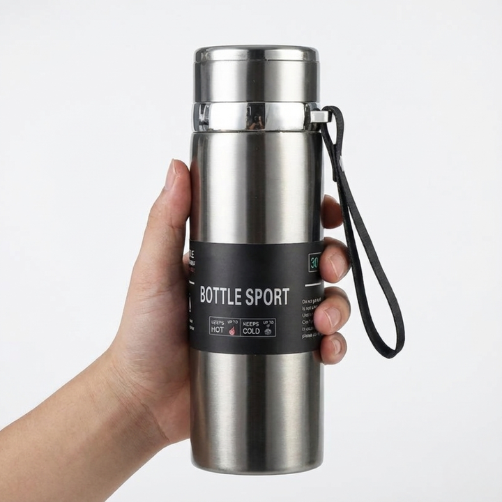 Sleek metallic insulated flask suitable for gym and sports