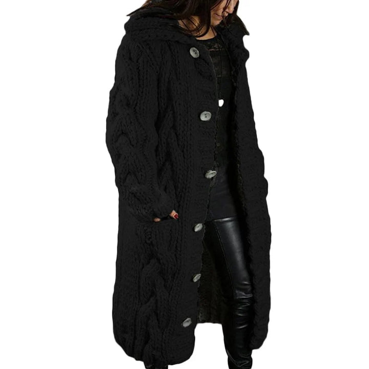 Cozy cable knit sweater outerwear for women, back view