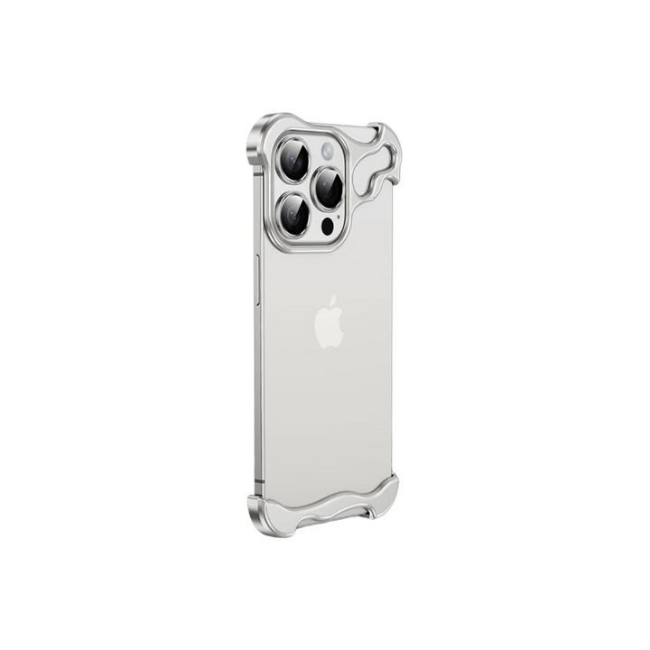 Minimalist case design showcasing Apple logo through open back