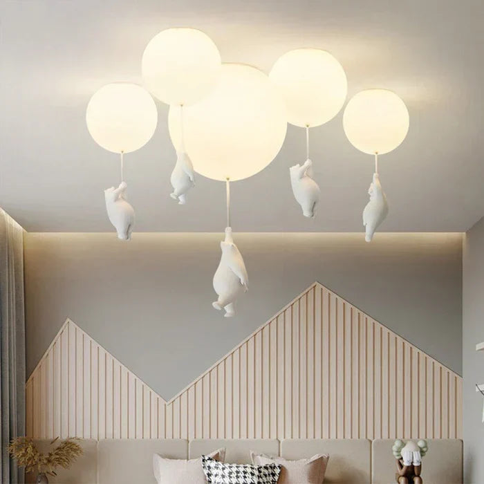 Children ceiling lamp featuring a cute bear holding a balloon for nursery lighting