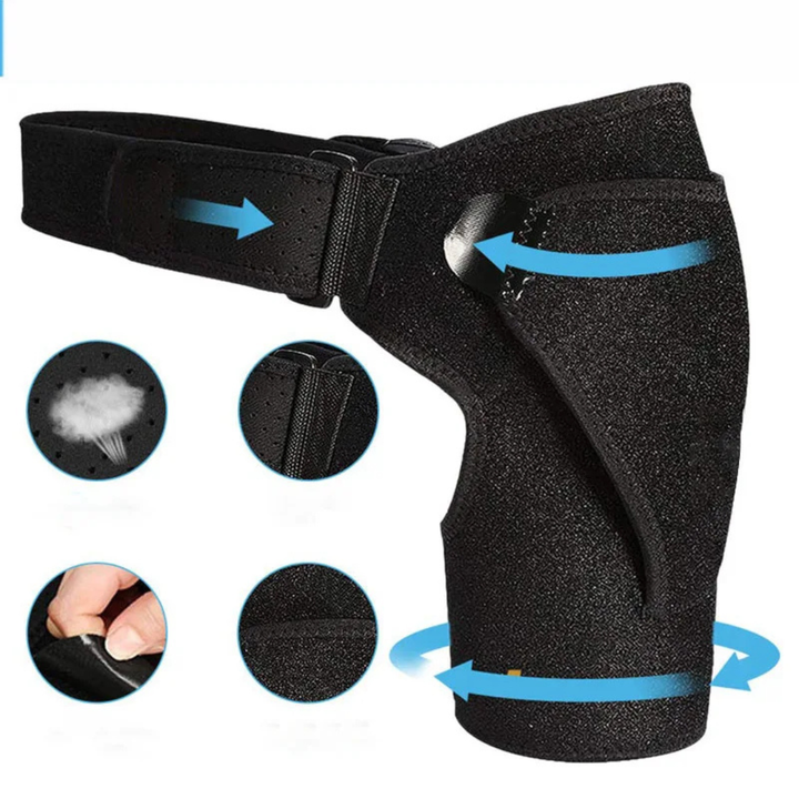 Adjustable shoulder support gear showing secure strap fastening