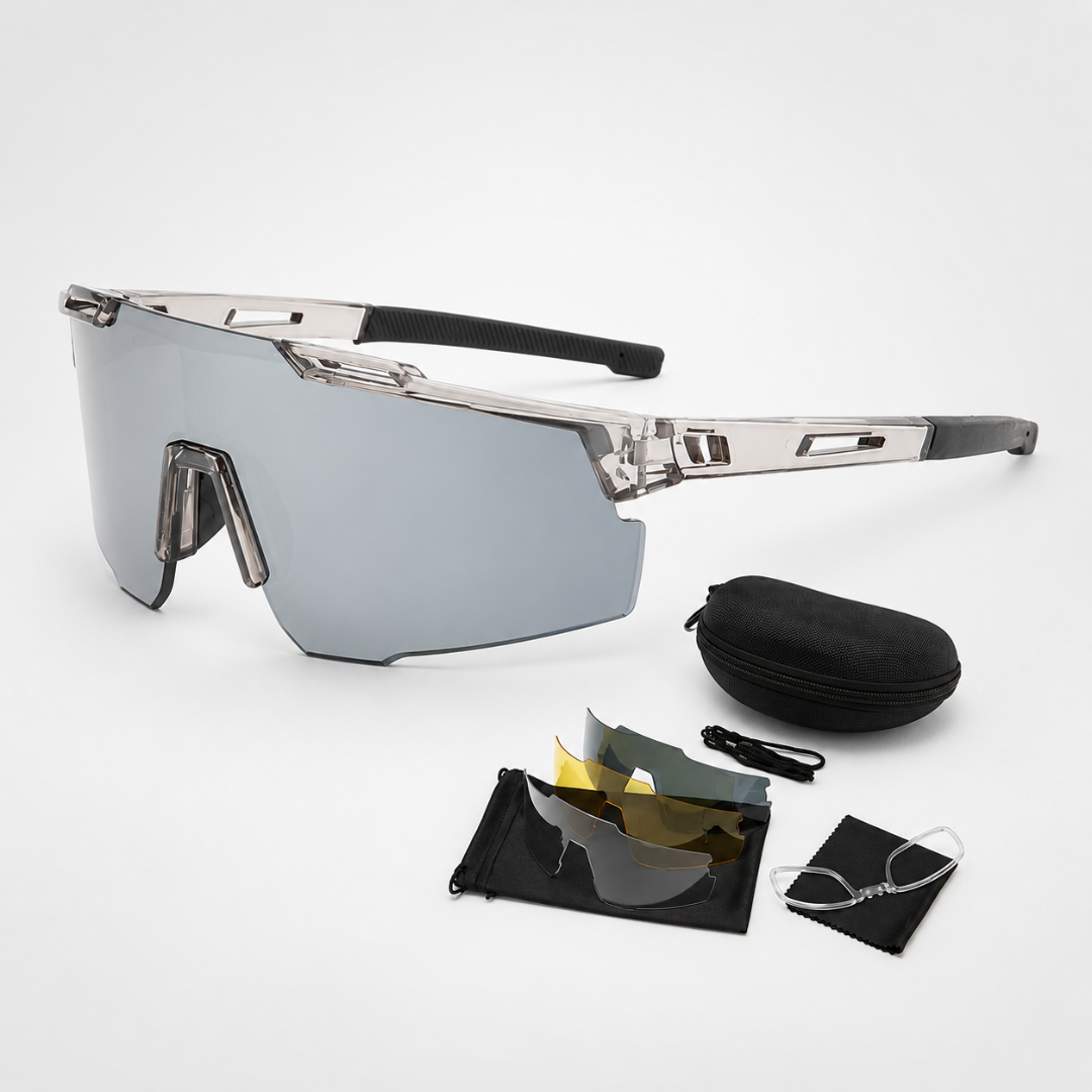 Sport eyewear and mountain bike glasses on a clean white background