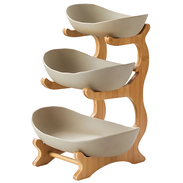 Tiered fruit bowl kitchen counter organizer holding fresh apples and bananas