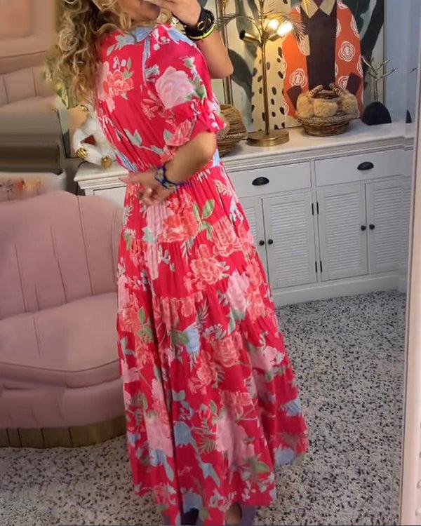 Lifestyle shot of the womens fashion floral maxi dress outdoors