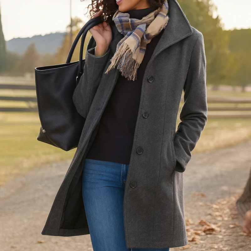 Casual chic womens coat with front button closure design