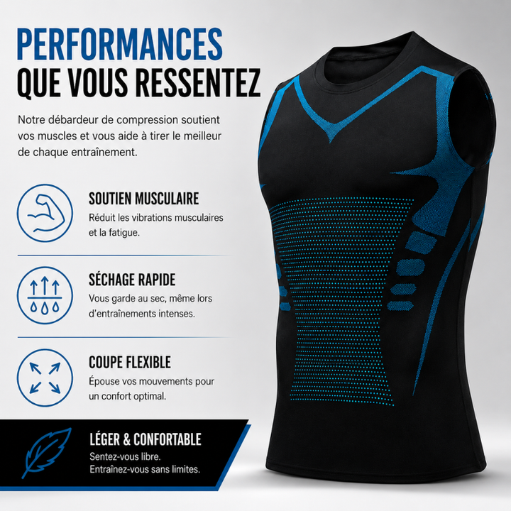 Mens activewear compression shirt in white, flat lay showcasing design