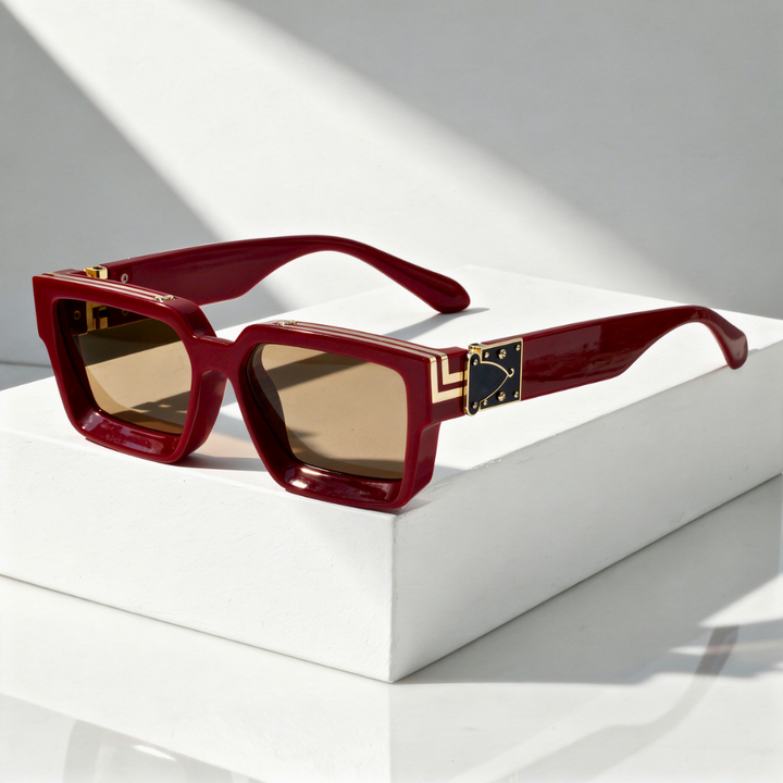 Unisex square sunglasses with UV400 protection viewed from the side