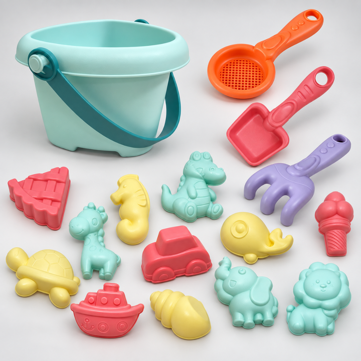 Complete sandbox set and beach play set with castle building tools for kids
