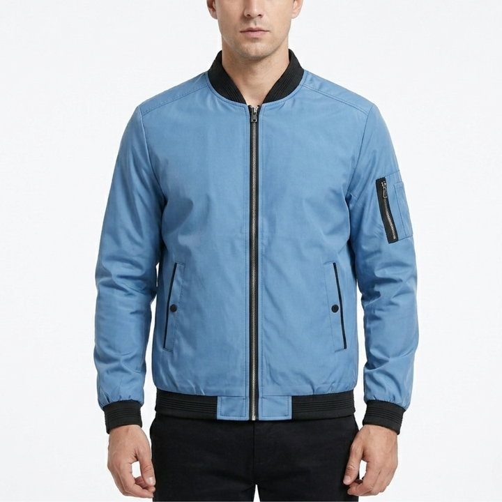 Interior lining and stitching detail of lightweight men's windbreaker