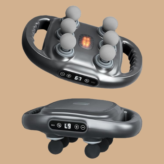 Detailed shot of the massage gun grip and speed control interface