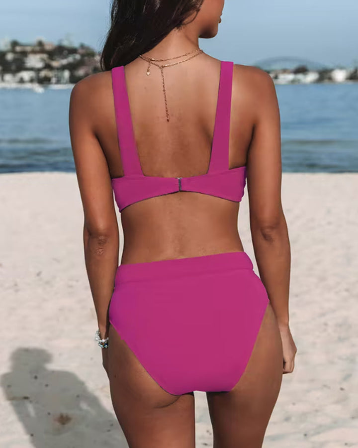 Stylish womens swimwear two-piece bikini with high waisted bottoms