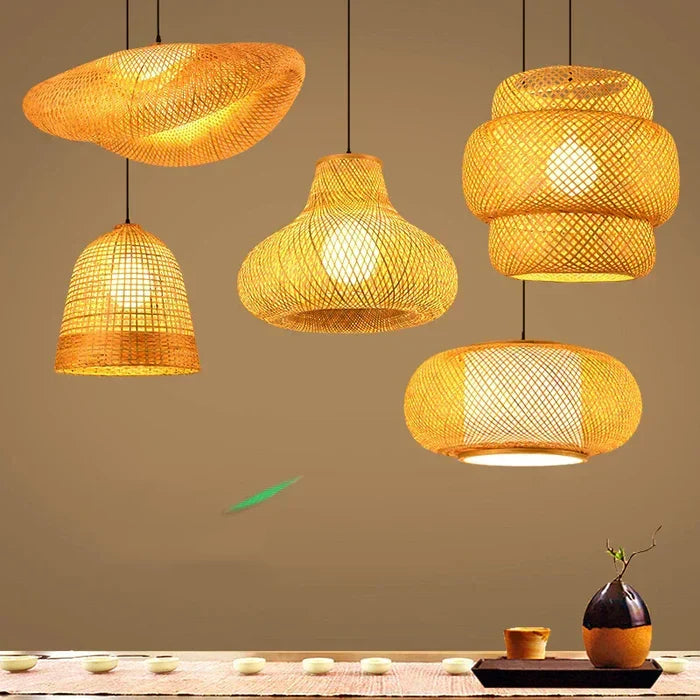 Handmade rattan pendant lamp showcasing natural weaving texture