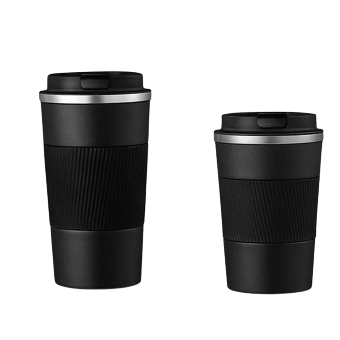 Durable stainless steel flask and travel mug in sleek finish