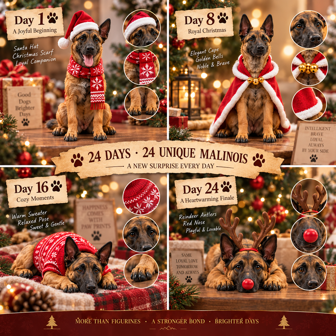 Cute dog collectible toys presented inside a holiday calendar box