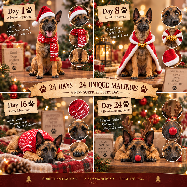 Cute dog collectible toys presented inside a holiday calendar box