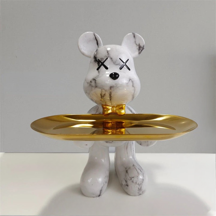 Decorative entryway bear organizer with holding tray