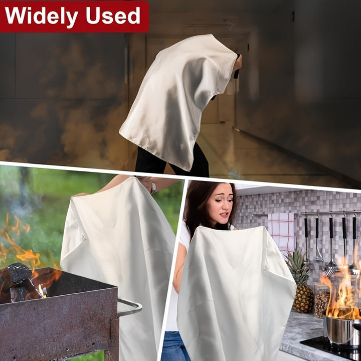 Essential home safety gear including a fire blanket mounted near kitchen appliances