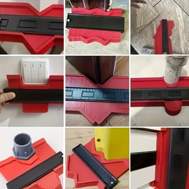 Contour gauge measuring complex wooden profile for precise woodworking cuts