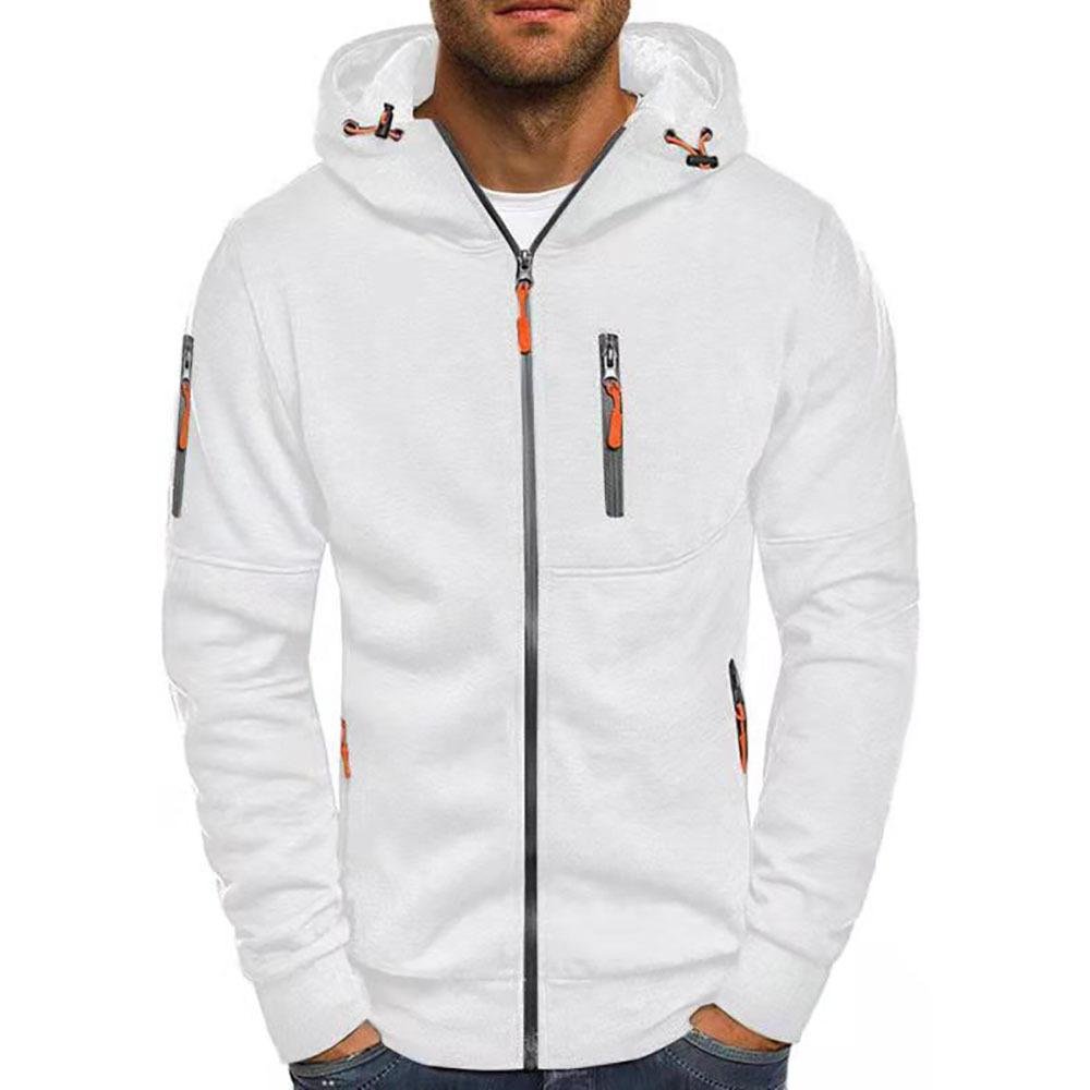 Back view of men's everyday fashion zip-up sweatshirt hoodie for outdoor use