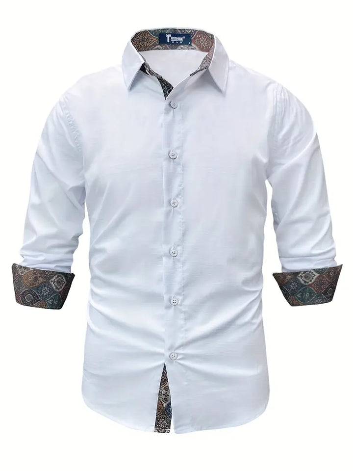 Collar and shoulder construction of smart casual mens button-up shirt