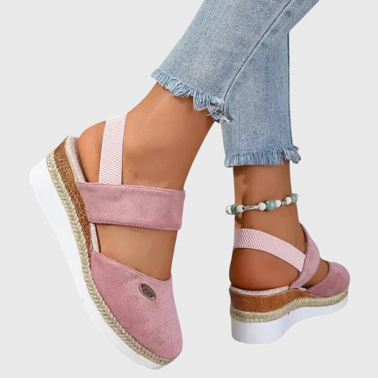 Comfortable walking shoes with arch support and secure ankle strap