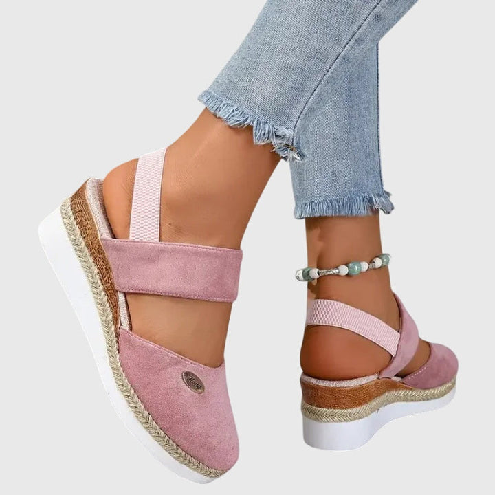 Comfortable walking shoes with arch support and secure ankle strap