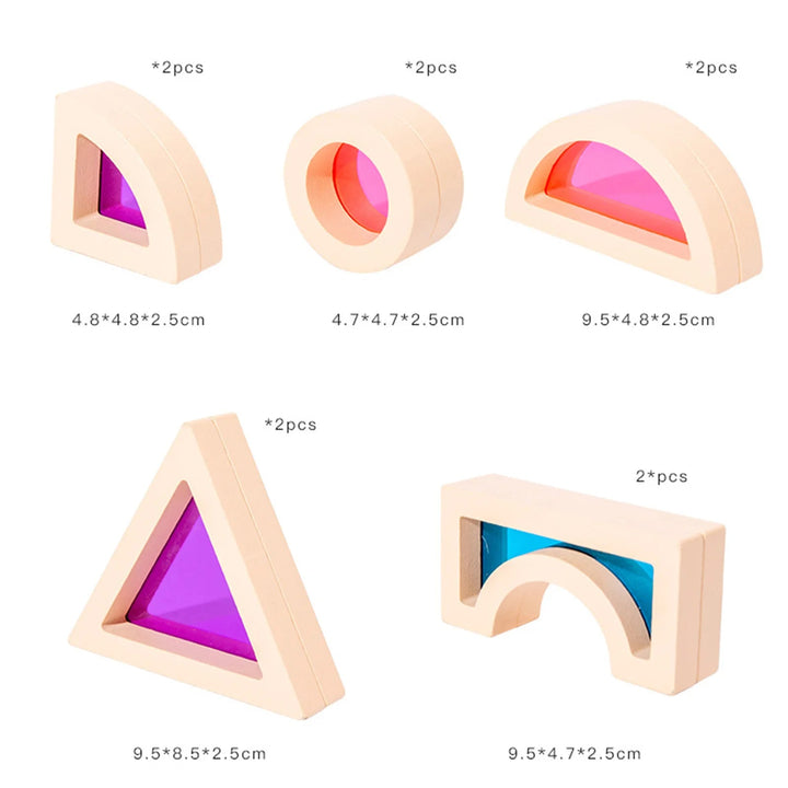 Close up of colorful wooden toy blocks showing smooth edges