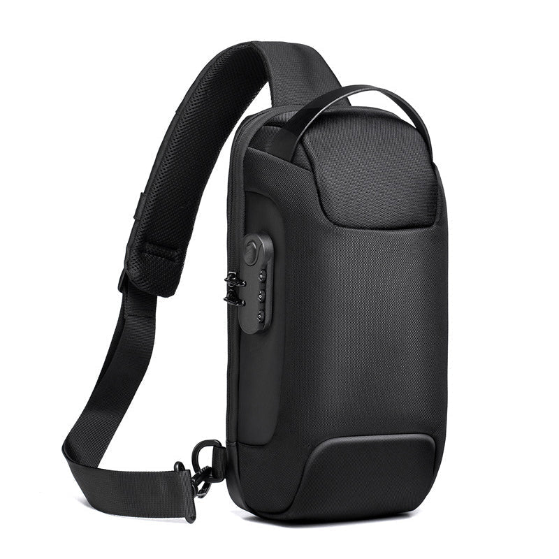 Back view of the anti-theft travel bag featuring a hidden security pocket