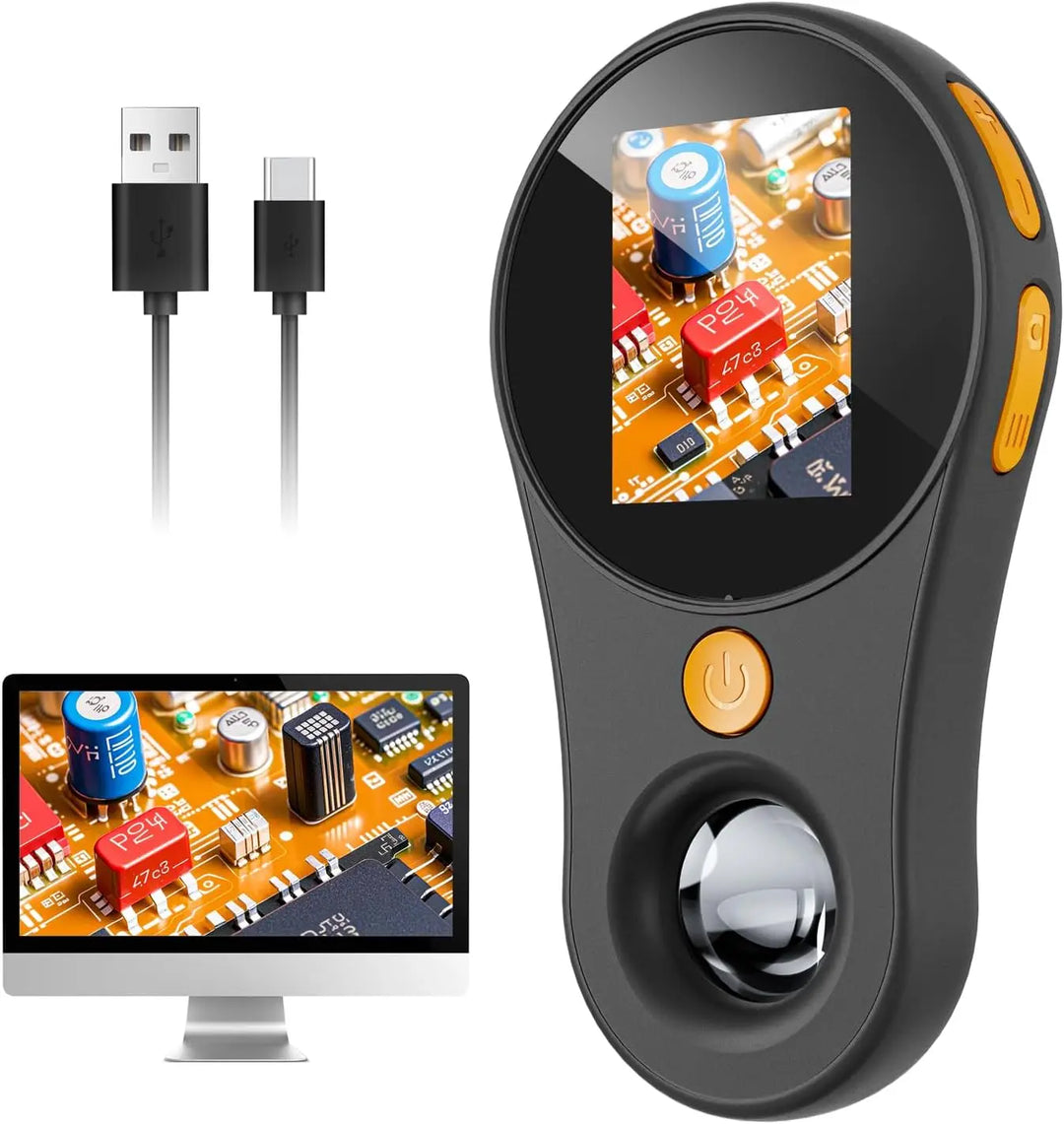 Handheld digital microscope inspecting circuit board closeup