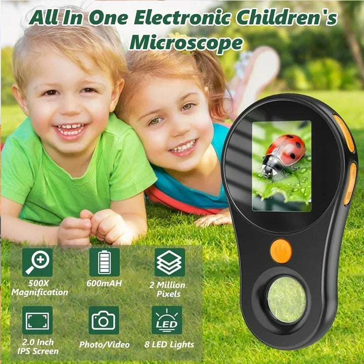 Portable pocket microscope displaying coin details on HD IPS screen