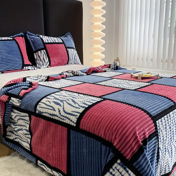 Cozy flannel fleece blanket folded neatly, showcasing soft texture and home decor style