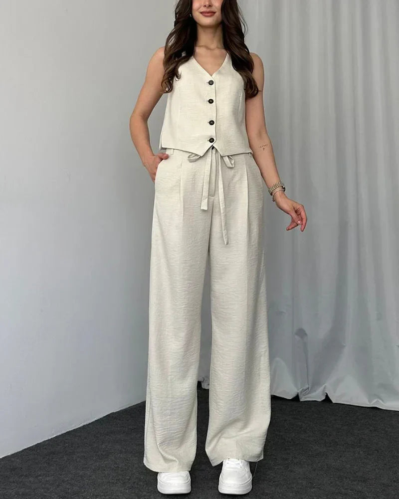 Model styling the stylish womens clothing two-piece loungewear set