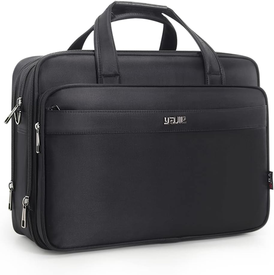 Men's black canvas laptop and business tote bag front view