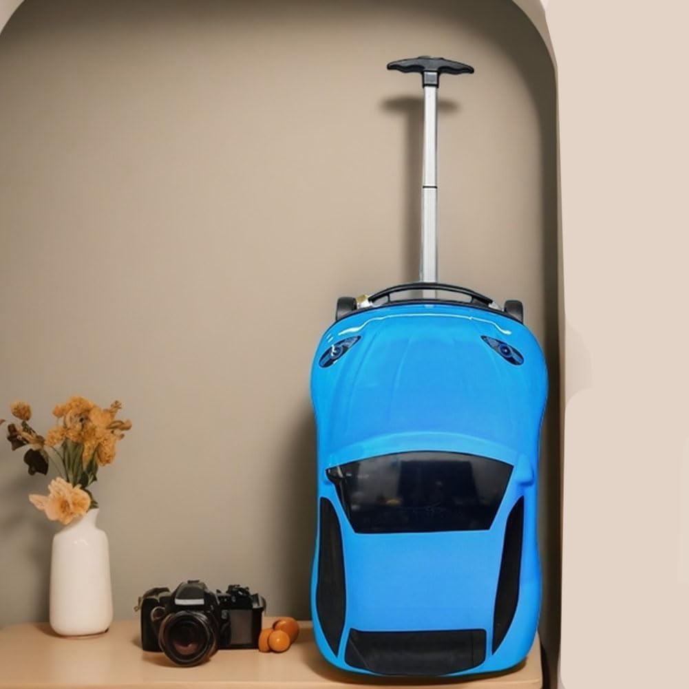 Side view of blue children rolling luggage showing spacious travel interior