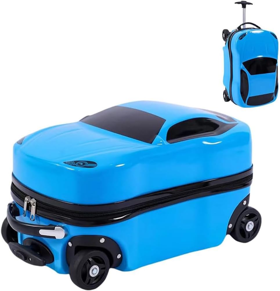 Durable red car suitcase for kids travel with smooth rolling wheels