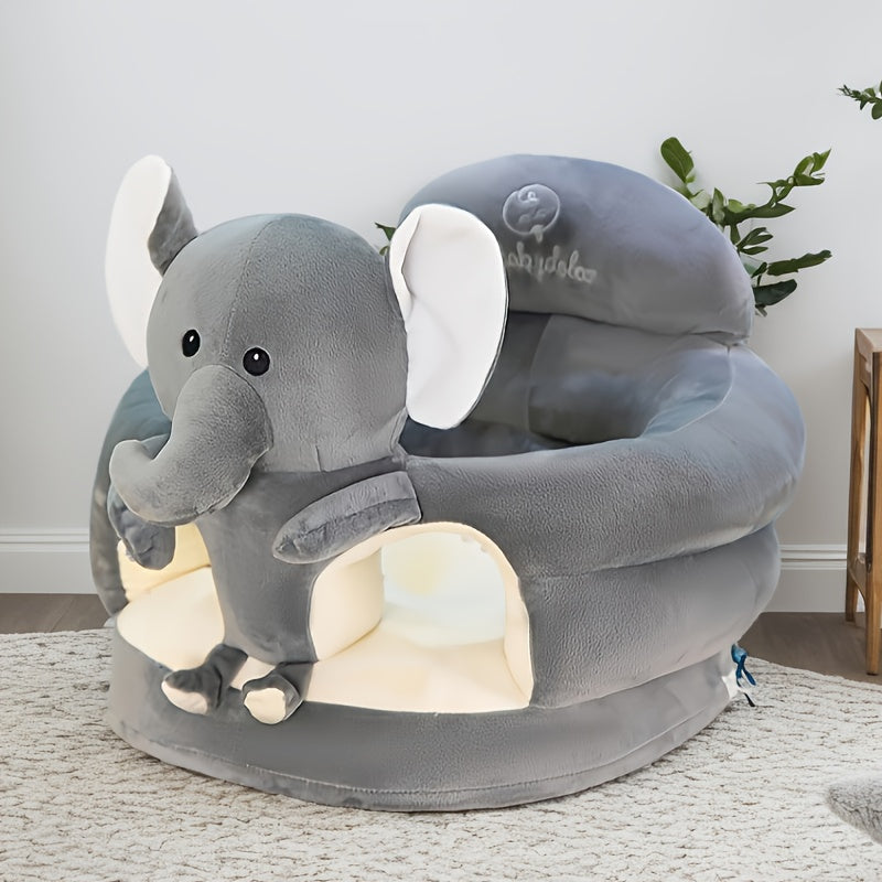 Grey elephant character baby sit support chair on rug