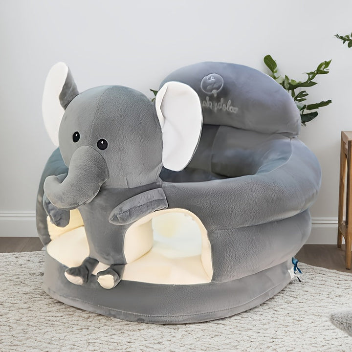 Grey elephant character baby sit support chair on rug