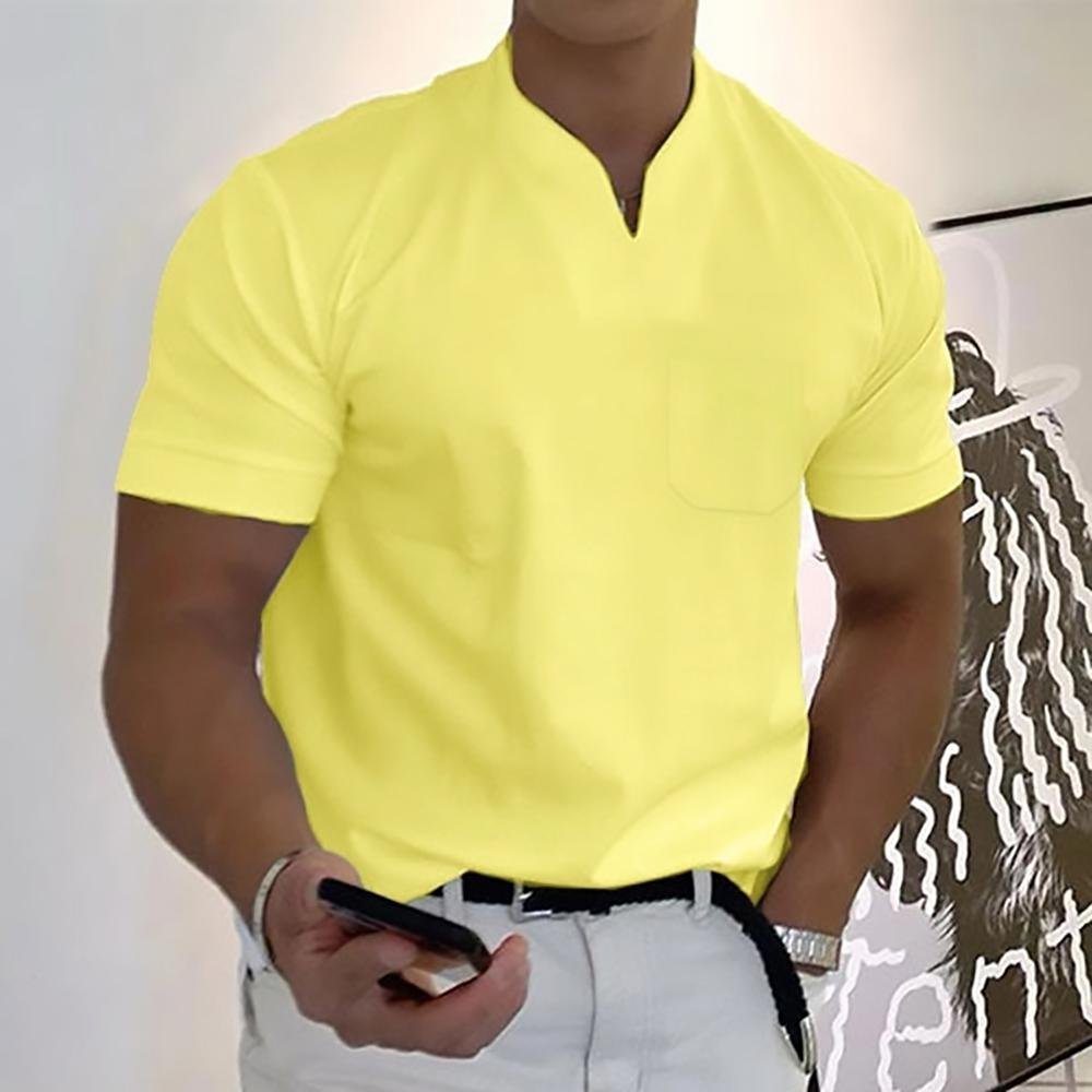 Man wearing a yellow classic polo shirt